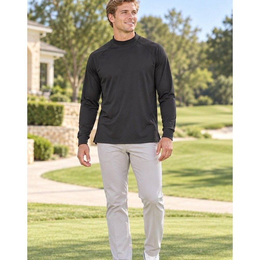 FootJoy Long Sleeve Golf Shirt Medium Black Mock Stretch Performance Pristine
